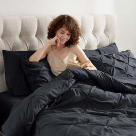 Nestl Full Size Comforter Set 7 Piece - Pinch Pleated Bedding Sets Full Black, All Season Bed in a Bag Full Size Bed Set, Full Size Bed Sheets and Comforter Set with Pillowcases and Shams
