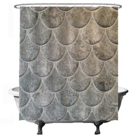 Ulticool Shower Curtain - Scales Waves Industrial - 180 x 200 cm - Washable - Anti Mould - with 12 Rings - Grey