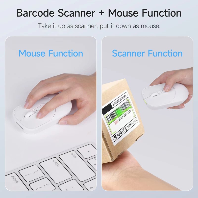 THARO New Wireless Mouse Barcode Scanner, 2-in-1 Design 2D Handheld