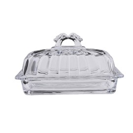 PEPAXON Glass Butter Dish with Lid for Countertop Rectangular Transparent Butter Serving Tray Butter Dish for Refrigerator Butter Container (Transparent, 6.9"L x 4.13"W x 3.94"H)