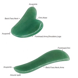 Kzbaki Gua Sha Scraping Massage Tools,4pcs Handmade Rose Quartz / Green Aventurine GuaSha Stone Board for SPA Acupuncture Therapy Trigger Point Treatment (Green Aventurine)