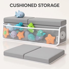 Ziixuper Baby Bath Kneeler and Elbow Rest Pad Set, Memory Foam Cushion with Toy Storage Organizer, Comfortable Bathtub Mat for Bathing Infant Support Non Slip Bath Time Essentials