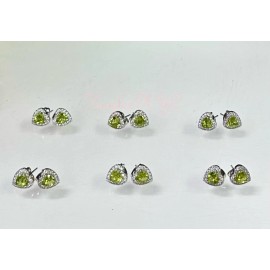 Wholesale Lot 6 Pairs Natural Peridot Heart Sterling Silver 925 Studs