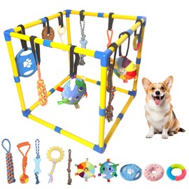 Puppy Play Gym with 10 Hanging Toys, 23.6" Removable Small Dogs Indoor Jungle Playground, Interactive Indoor Dog Training Activity Center for Interactive Teething and Mental Stimulation Toy Set