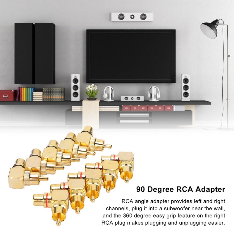 10pcs RCA Right Angle Adapter Male to Female Copper Gold