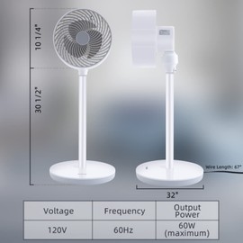 InfiniPower 7 inch Stand Fan, 3 Speeds & 3 Modes, 15 Hours Timer, 70° Oscillating Circulating Fan, with Remote Control, Air Circulation Fan for Room, Indoor,White