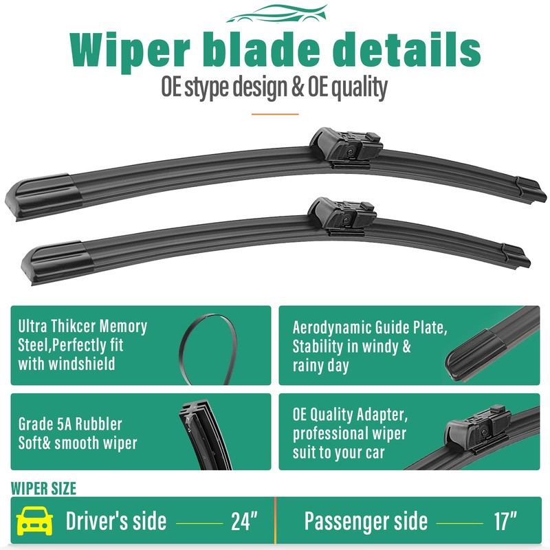 24" 17" 13" Windshield Wiper Blades Replacement for GMC Terrain