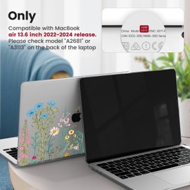 iCasso for MacBook Air 13 inch Case 2025 2024-2022 M4 M3 M2 Model A3240 A3113 A2681,[Ultra Thin Armor][100% Match Midnight], Air 13.6'' Flower Crystal Clear Hard Shell Protective Cover, Weeds