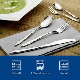 Villeroy & Boch SoftWave Table Fork Set of 6, 210 mm, Serving Fork with Curved Handle, Dishwasher Safe and Rustproof, 18/10 Stainless Steel, Silver