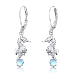 PARYFO Seahorse Earrings 925 Sterling Silver Moonstone Seahorse Hanging Earrings Blue/Black/Orange Seahorse Earrings Ocean Animal Earrings Jewellery Gifts for Women Girls Children Daughter, Sterling