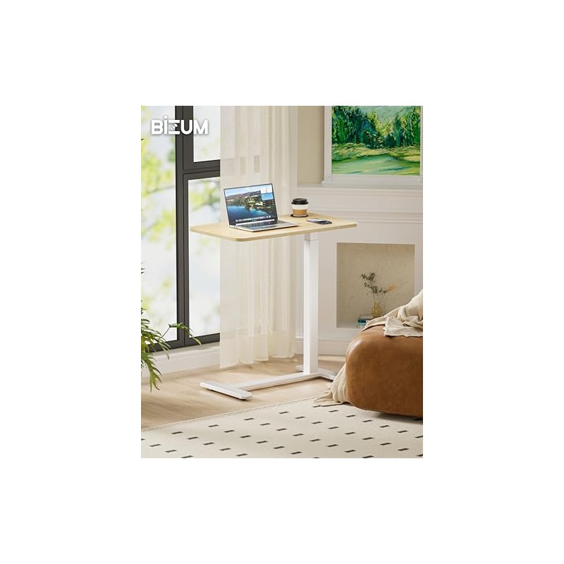 BIZUM Adjustable Bedside Table with Swivel Hidden Wheels Pneumatic Rolling