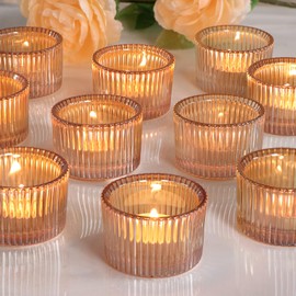 Lanttu Tealight Candle Holder Set of 12,Gold Small Votive Candle Holders for Table Centerpiece,Glass Tea Light Candles Holder for Party&Home,Wedding Decor(2''Dia*1.4''H)