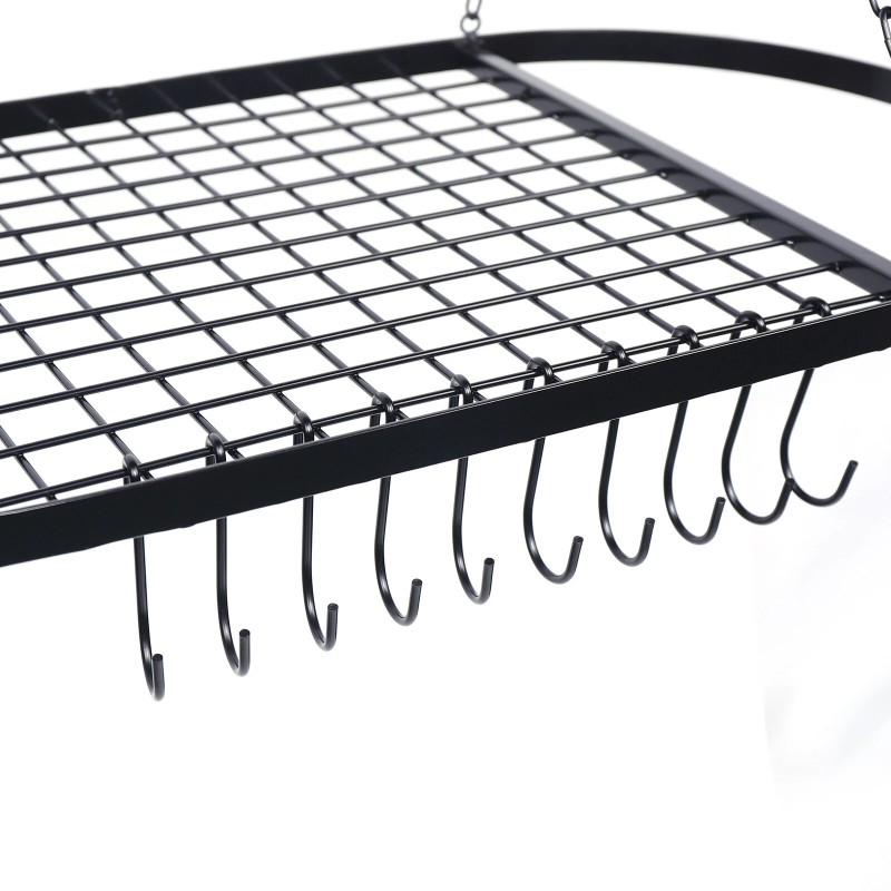 Kitchen Storage Hanging Pot Holder Pan Hanger Shelf Cookware 9-Hooks