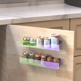 VAEHOLD Adhesive Acrylic Spice Rack with Nano Double Sided Tape Wall Mount Organizer, Wall Spice Rack With Shelf Ends for Kitchen Cabinet Door - 2 Pack 11 4/5‘’ Shelves (Colorful)
