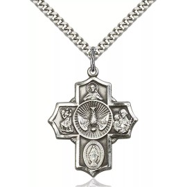 Bliss Sterling Silver 5-Way Christian Catholic Medal Pendant Necklace 24" Chain Boxed