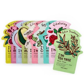 TONYMOLY Set de regalo de mascarillas en hoja – Paquete surtido de mascarillas faciales coreanas con esencias hidratantes y vitamínicas, paquete de 10