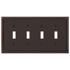 Amerelle 74T4DB Imperial Bead Wallplate, 4 Toggle, Cast Metal, Aged Bronze, 1-Pack