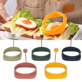 Anillos para Freír Huevos con Mango, 5 Uds. Anillos para Freír Huevos de Silicona de Doble Cara Cuadrado Redondo Molde para Tortillas de Doble Uso para Freír Huevos Muffin Inglés