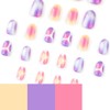 Short Oval False Nails - 24Pcs Colourful Smudges Designs Fake