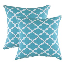 TreeWool, (2 Pack) Cushion Covers Trellis Accent in Cotton Canvas (55 x 55 cm, Turquoise)