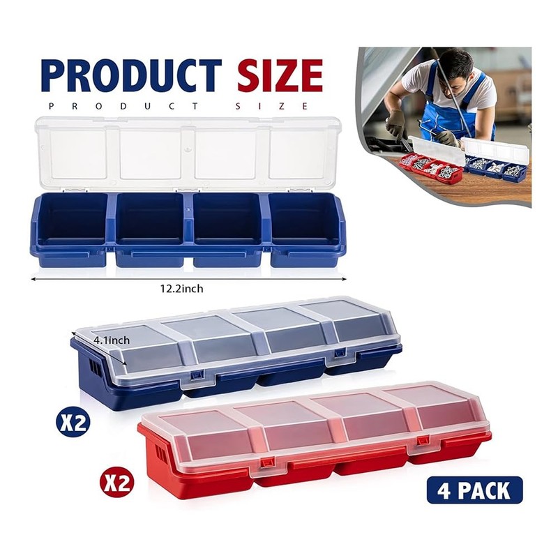 Qezodsx 4 PCS Screw Organizers and Storage Bins with Locks
