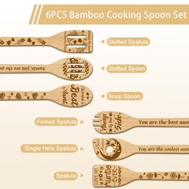 GLOBLELAND Set of 6 Aunt Aunt Wooden Spoon Utensils Set Bamboo Carving Kitchen Cooking Utensils Wood Engraved Cooking Spatula Set for Kitchen Funny Housewarming Gift
