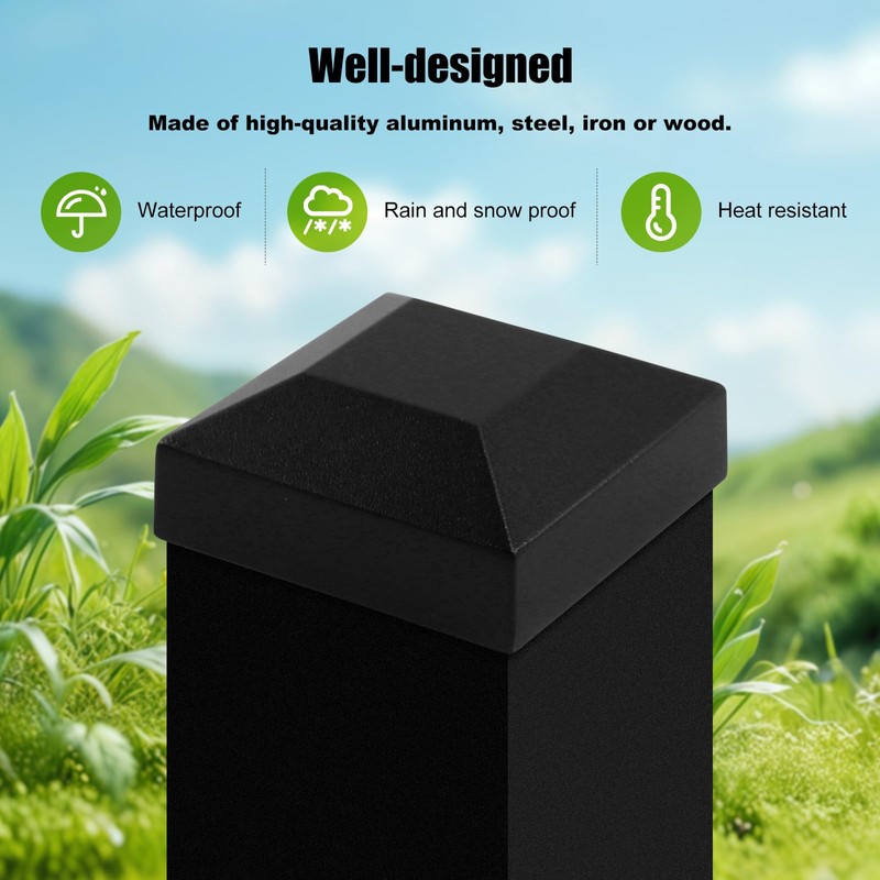 CNQLIS Aluminum Fence Post Caps 2" x 2" Black Post