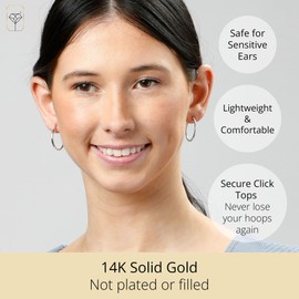MAX + STONE Solid 14k Gold Hoop Earrings with Click Tops for Women | 1 Inch White Gold