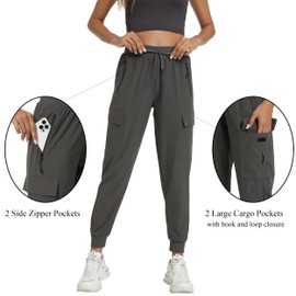 Kcutteyg Womens Water Resistant Hiking Pants with Pockets Quick Dry Soft Athletic Workout Joggers Pants for Camping Travel (Grey, X-Large)