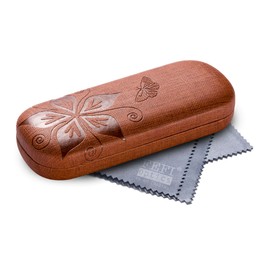 FEFI Hardcase Glasses Case Nature Embossed Flower Design, brown