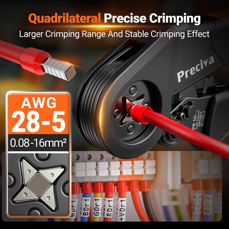 Preciva Ferrule Crimping Tool Kit - AWG 28-5 (0.08-16mm²) Self-Adjustable