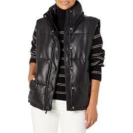 Andrew Marc Women's Straight-Zip Vest, Black (Faux Leather), Medium