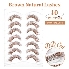 Brown False Eyelashes, Heasy 7 Pairs Natural Look Curl Brown False Eyelashes, Cat Eye Style for Beauty