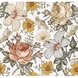 Blooming Wall Multicolor Peony Daisy Peel and Stick Wallpaper Self Adhesive Wall Mural Wall Decor, 48.4 Square Ft/Roll