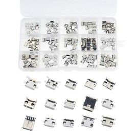Teansic 150 Pcs 15 Models Micro USB Connector Socket Jack USB Connectors Set for Phone, Soldering Repair USB Replacement Adapter