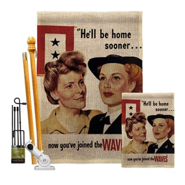 Veterans Day Joined the Wave's Burlap Garden House Flags Kit Armed Forces All Branches Support Honor United State American Military Veteran Small Gift Yard Banner Double-Sided Made In USA 28 X 40