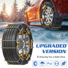 Upgraded Snow Chains 10 Pack, Tire Chains for Passenger Cars, Pickups, and SUVs, Universal Adjustable Emergency Portable Snow Tire Chains for Tire Width 215-285mm