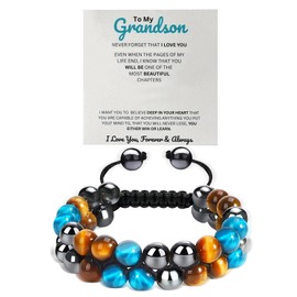 Someki Grandson Bracelet From Grandma Adjustable Multicolored Black Obsidian Bead Bracelet Perfect Present for Grandson From Grandparents