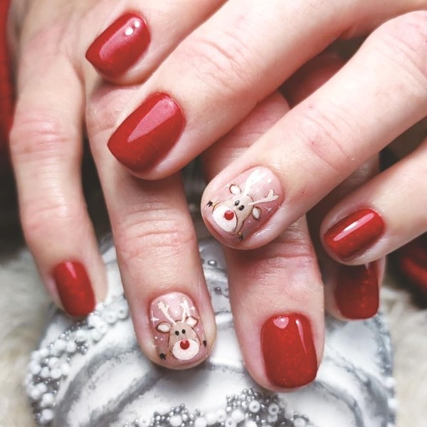 Christmas Press on Nails Short Square Red Fake Nails with