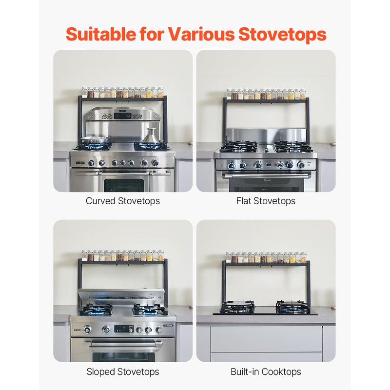 VEVOR Over the Stove Shelf, Adjustable 27-33Inch Spice Organizer, 4
