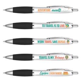 DV DESIGN 5 x Travel Pens - Explore Adventure Awaits Map Plane Save Quotes Gift #75732
