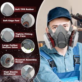 KAGIKA Half Face Respirator, Respirator Mask with 6001 Filters, Resin Mask for Asbestos, Fume, Painting, Welding and Dust