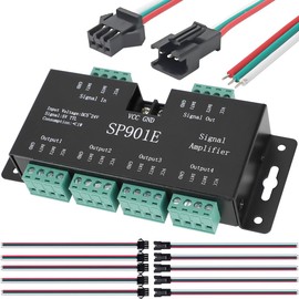 Youmile LED Strip Amplifier SP901E Pixel Signal Data SPI Repeater Controller Addressable RGB Light Strip 5V-24V with SM 2.54 3 Pin male and female Connector for WS2801 WS2811 WS2812B WS2813 WS2815