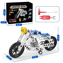 Fuwraixis Children's Metal Motorcycle Building Blocks, STEM Educational Toy, Road Mechanical Motorcycle Models, 139 Construction Toys, Gift for Boys and Girls Over 5 Years Old