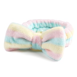 scicent Make Up Headband 2 Pieces Bowknot Hair Bands Makeup Bow Hair Wrap Towel Coral Fleece Cosmetic Hairband Sports Bath Shower Headbands for Women Girls (Beige+Yellow) - 13022