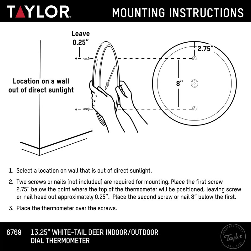 Taylor White Tail Deer Large Indoor Outdoor Dial Thermometer, Wireless