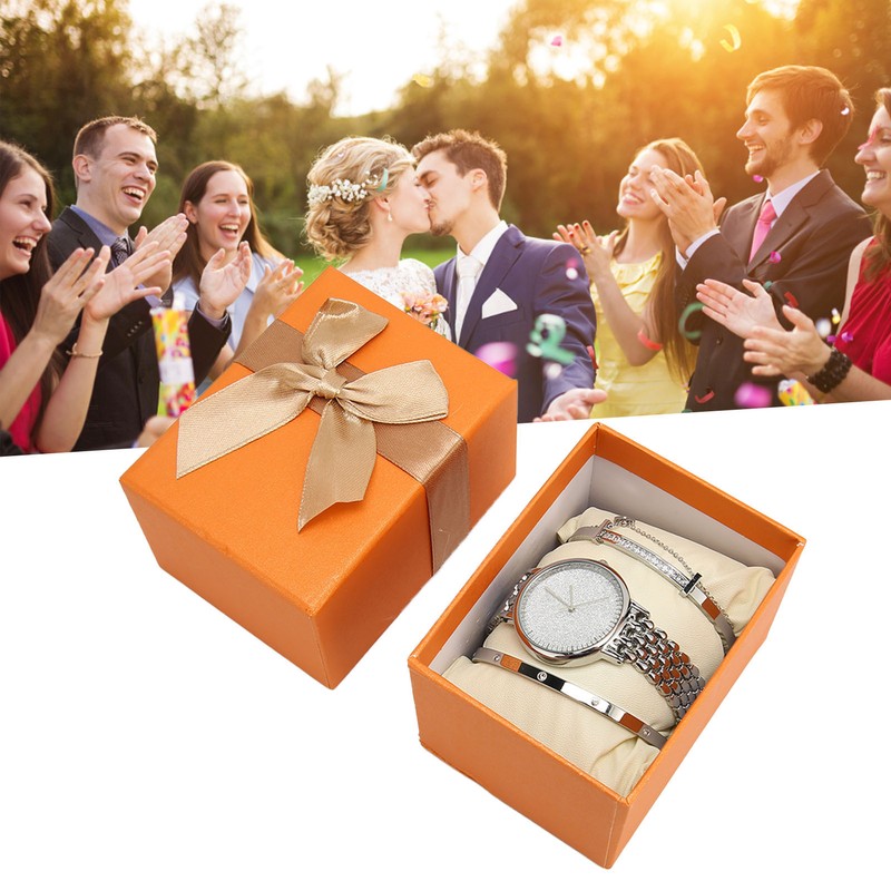 3pcs Women Watch Rhinestone Bracelet Set Accurate Time Stylish Waterproof