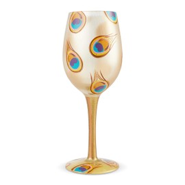Enesco 6004361 Designs by Lolita Golden Peacock Artisan Wine Glass, 15 oz, Multicolor