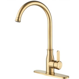 Kohonby Brushed Gold Kitchen Faucet ，Modern High Arc Bar Sink Faucet ，Commercial Stainless Steel Kitchen Sink Faucet One Hole with Deck (Brushed Gold)