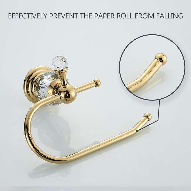 WOLIBEER Polished Gold Toilet Paper Holder, Brass Crystal Tissue Holder